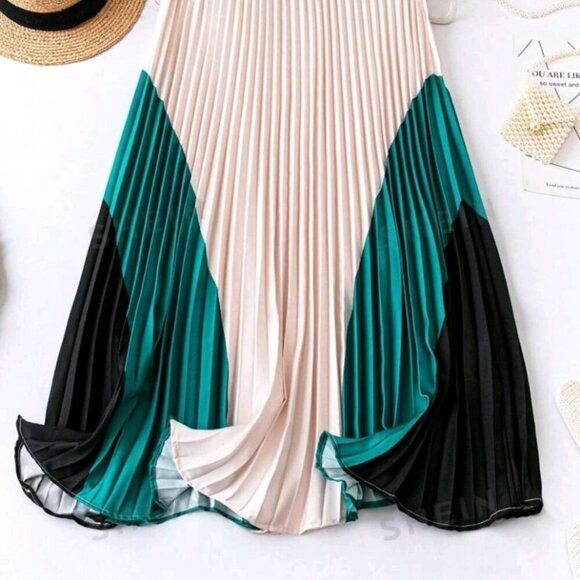 Color Block Pleated Skirt - Picture 6 of 6